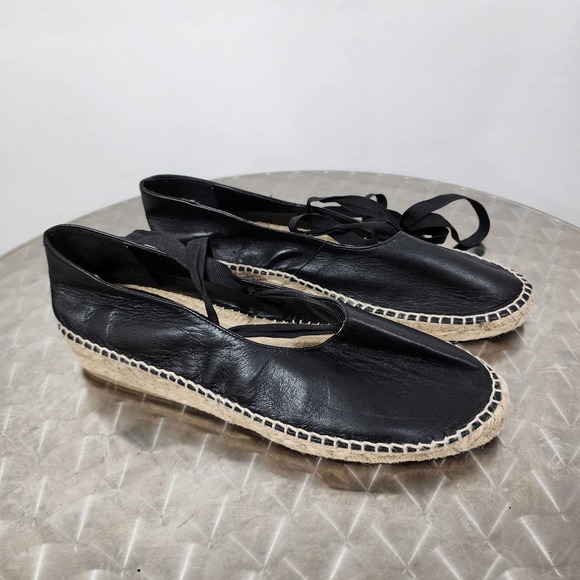 Zara Essential Jute Leather Lace-up Espadrilles Womens Size EUR 41 US 10.5 Black - Picture 8 of 11